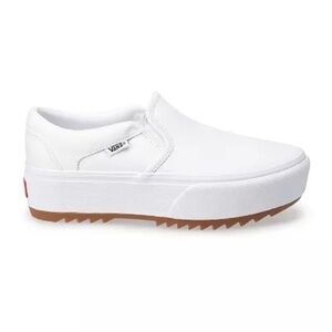Vans Women's Asher ST White Slip-On Platform Sneakers